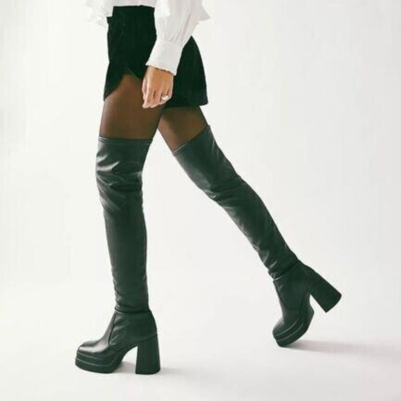 Free People Shoes - Free People Double Stack Over the Knee Boots Black Size 37 Brand New  Orig. $298